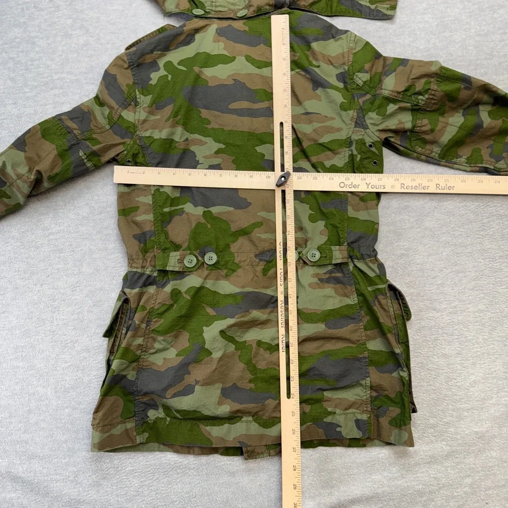 J Crew Jacket Women XS Green Camo Military Parka Utility Adjustable Ripstop Hood